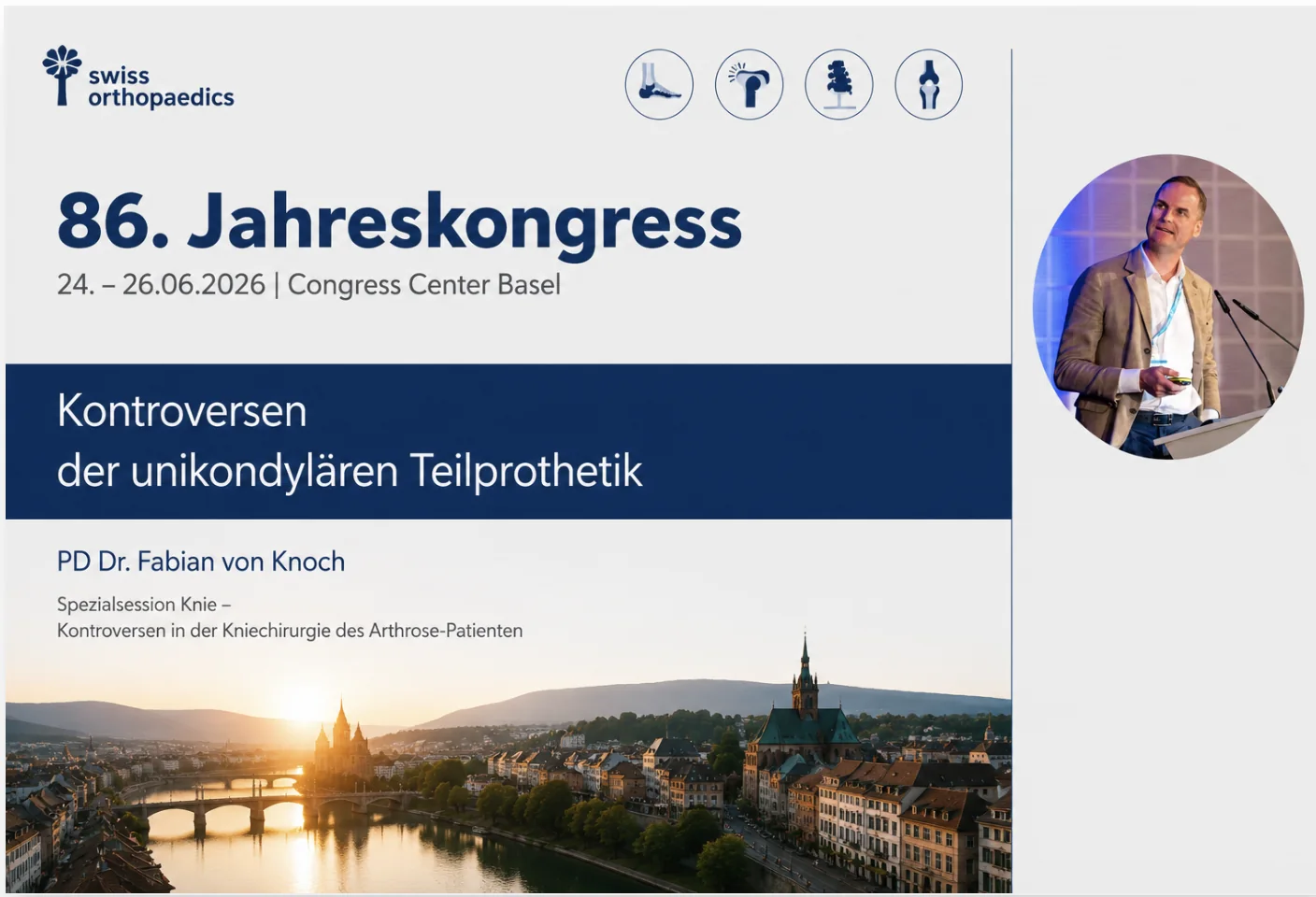 PD Dr. med. Fabian von Knoch bei seinem Vortrag am Jahreskongress von swiss orthopaedics 2026 in Basel